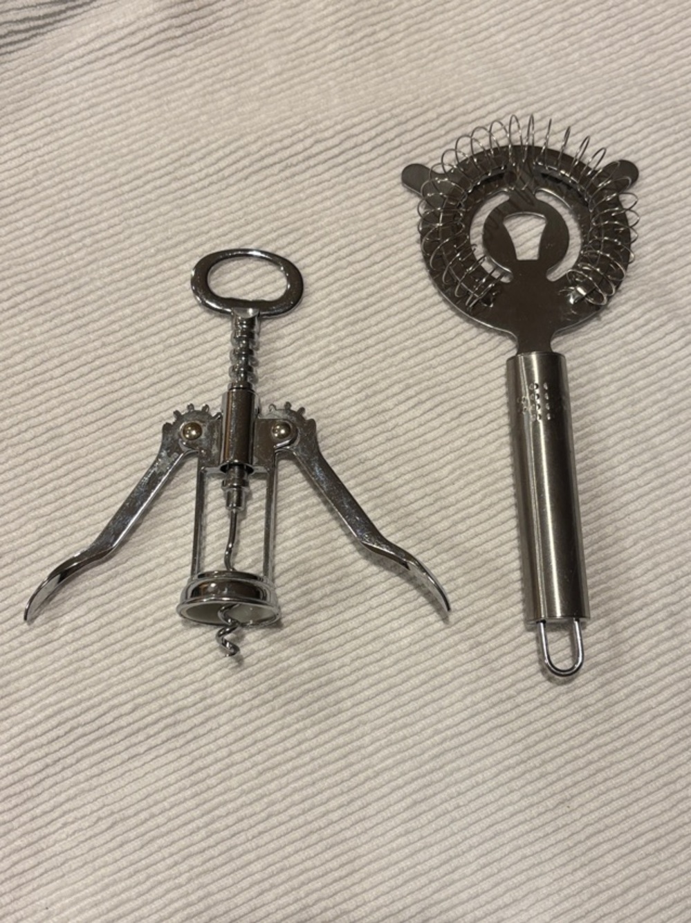 Stainless Steel Wing Corkscrew and Cocktail Strainer Vintage